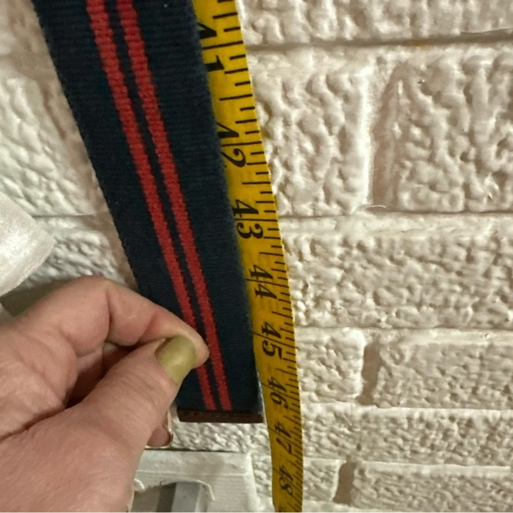 1969 Men's Navy Canvas RED STRIPE LEATHER BELT MADE IN USA LARGE
